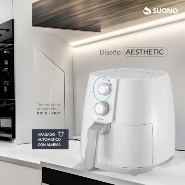 FREIDORA DE AIRE SUONO MECÁNICA 3.8L COLOR BLANCA - Imagen 6