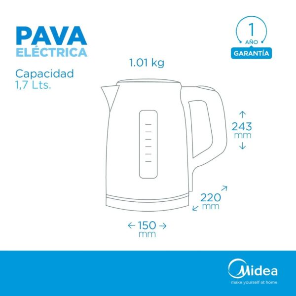 PAVA ELECTRICA 1.7L ACERO INOXIDABLE CON CONTROL DIGITAL MIDEA - Imagen 4