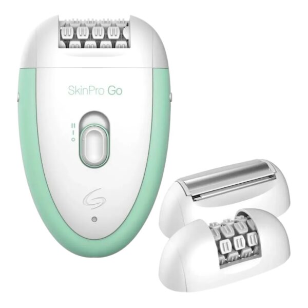 GAMA DEPILADORA SKIN PRO GO 2 ZONA SENSIBLE CABEZALES AFEITA COLOR BLANCO Y VERDE