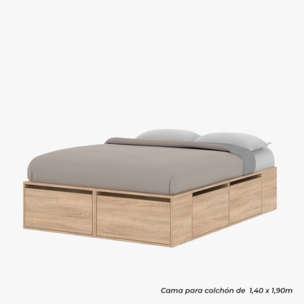 DIELFE CAMA MODERNA EXTENSIBLE BLANCA/ROBLE KENDAL 140X190 - Imagen 7