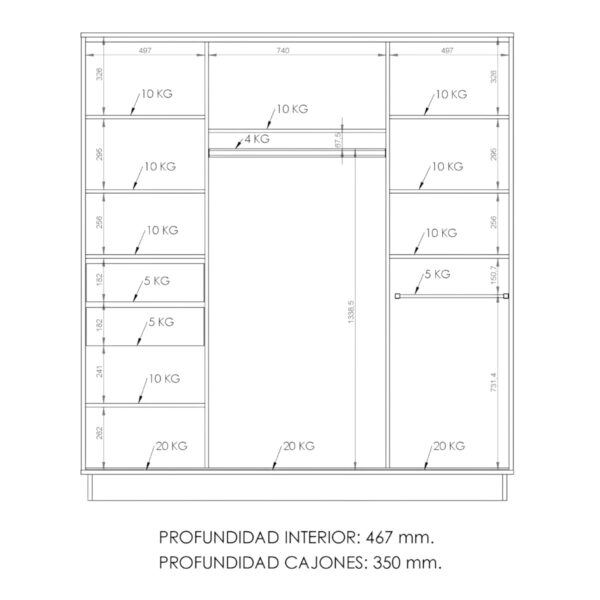 DIELFE PLACARD 2 PUERTAS CORREDIZAS 1,80M PE180 - Imagen 5