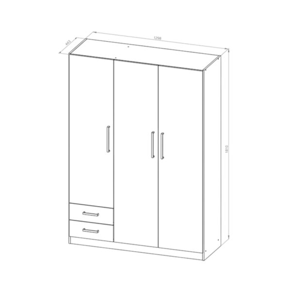 DIELFE PLACARD 3 PUERTAS DE ABRIR, ESTANTES Y 2 CAJONES PAC130 - Imagen 4