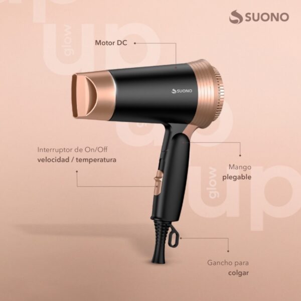 SUONO SECADOR DE PELO PLEGABLE NEGRO - Imagen 2