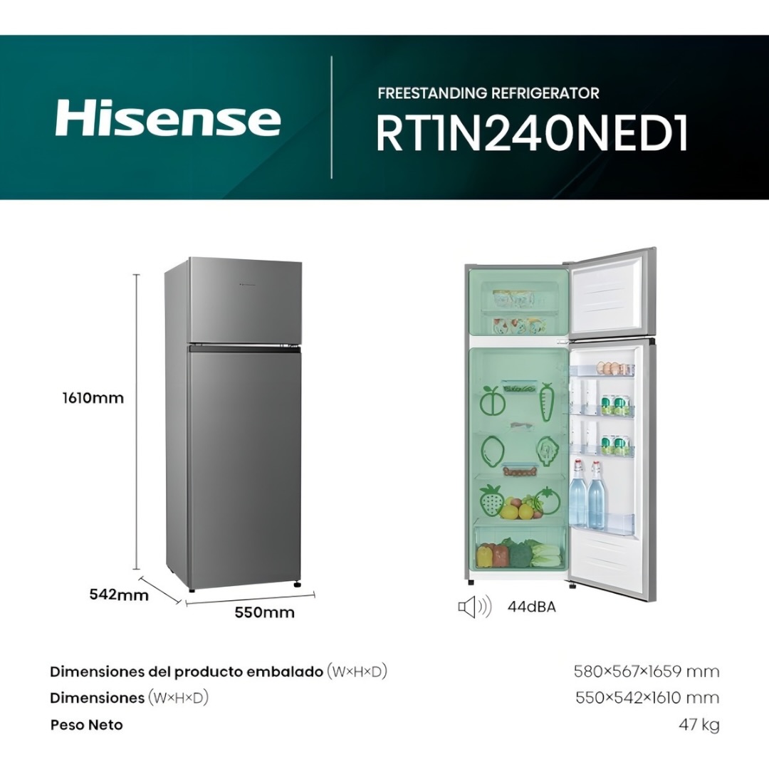 HISENSE HELADERA CON FREEZER CÍCLICA RT1N240NED1 240L - Imagen 4