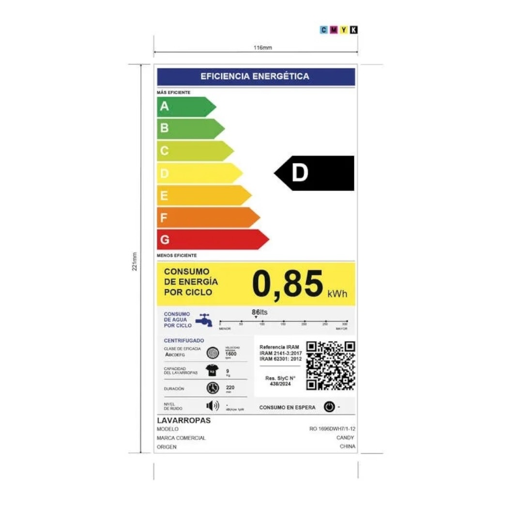 LAVARROPAS AUTOMÁTICO CANDY INVERTER 9KG RO1696DWH7 BLANCO - Imagen 4