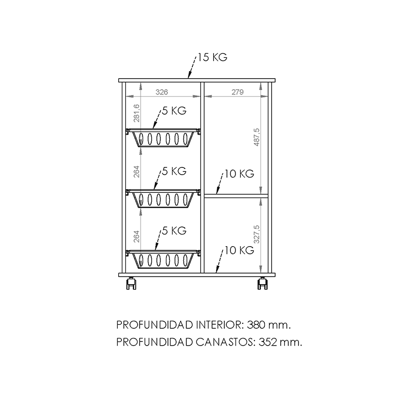 MUEBLE FRUTERO CON PUERTA Y ESTANTE MFP70 - Imagen 5
