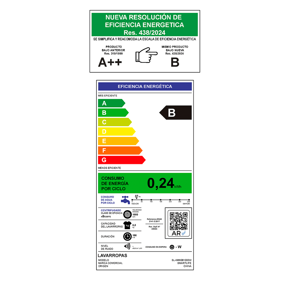 SMARTLIFE LAVARROPAS AUTOMÁTICO 6KG INVERTER SLIM DESIGN - Imagen 8