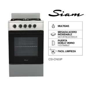 SIAM COCINA MULTIGAS ESSENTIAL 50CM PLATA CSI-CN50P