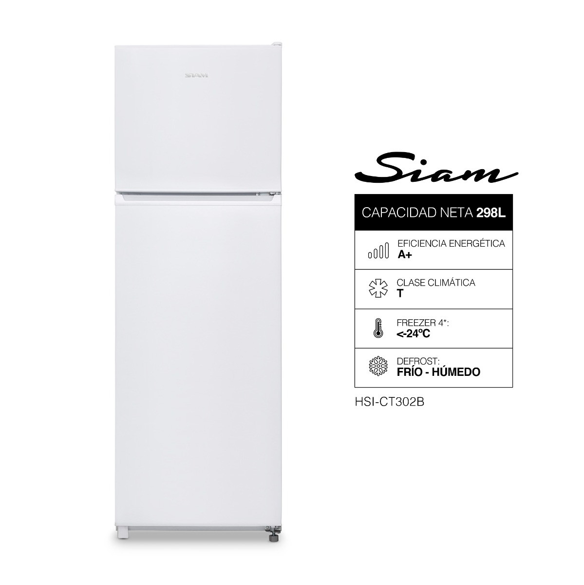 SIAM HELADERA TOP MOUNT CÍCLICA 298L BLANCA - HSI-CT302B