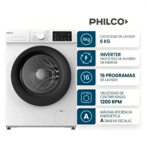 PHILCO LAVARROPAS CARGA FRONTAL INVERTER 6KG BLANCO PHLF67BN