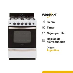 WHIRPOOL COCINA MULTIGAS 56CM BLANCA WFB57DIDNA